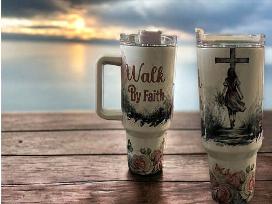Walk by Faith 40oz Stainless Steel 40oz large Thirst Quencher Travel Cups Tumblers Water Bottles
