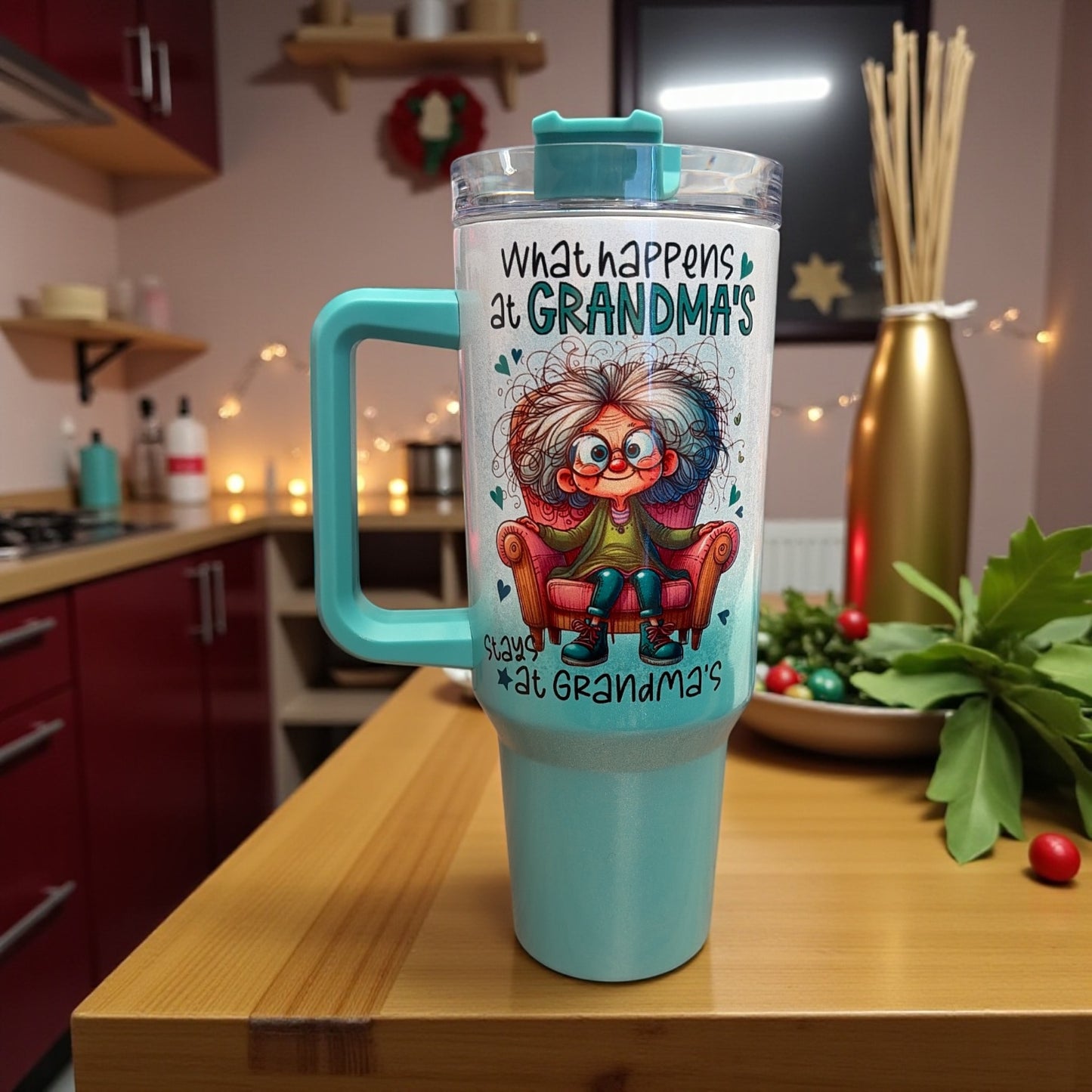 40oz “What Happens at Grandma’s” Thirst Quencher – Stanley Dupe Travel Cup