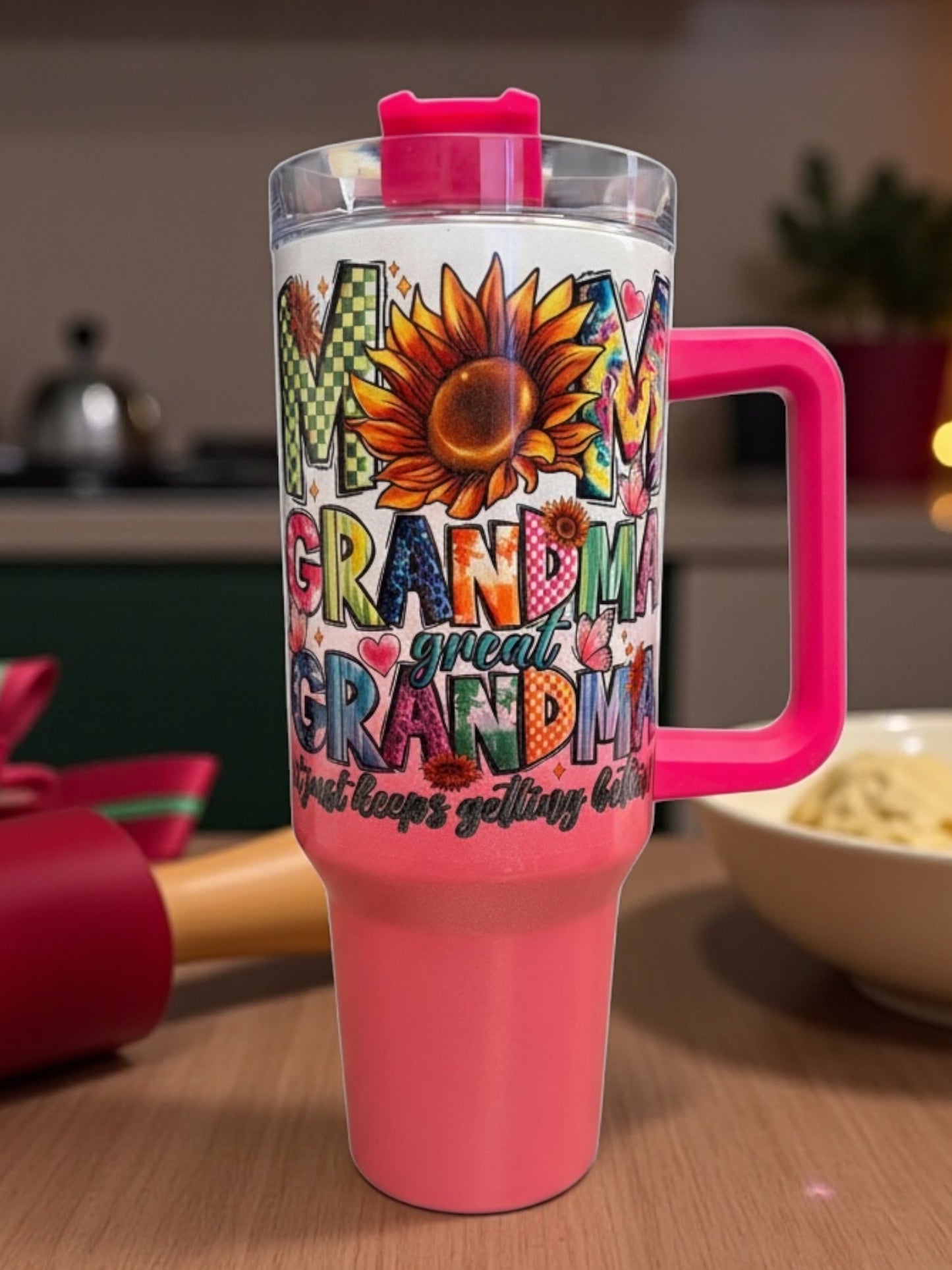 ⸻

🎁 The Perfect Christmas Gift for Mom, Grandma, or Great-Grandma! 
Our Holographic Sparkle 40oz tumbler is a gift that—just like them—keeps getting better and brighter! ✨💖