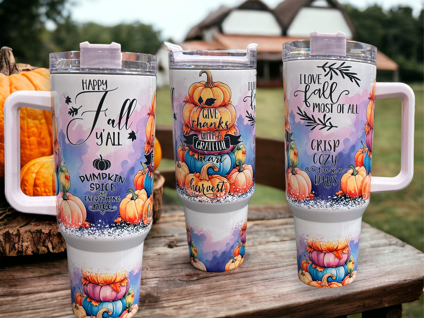 40oz Stanley Style Thirst Quencher Tumblers- Fall Halloween Pumpkins