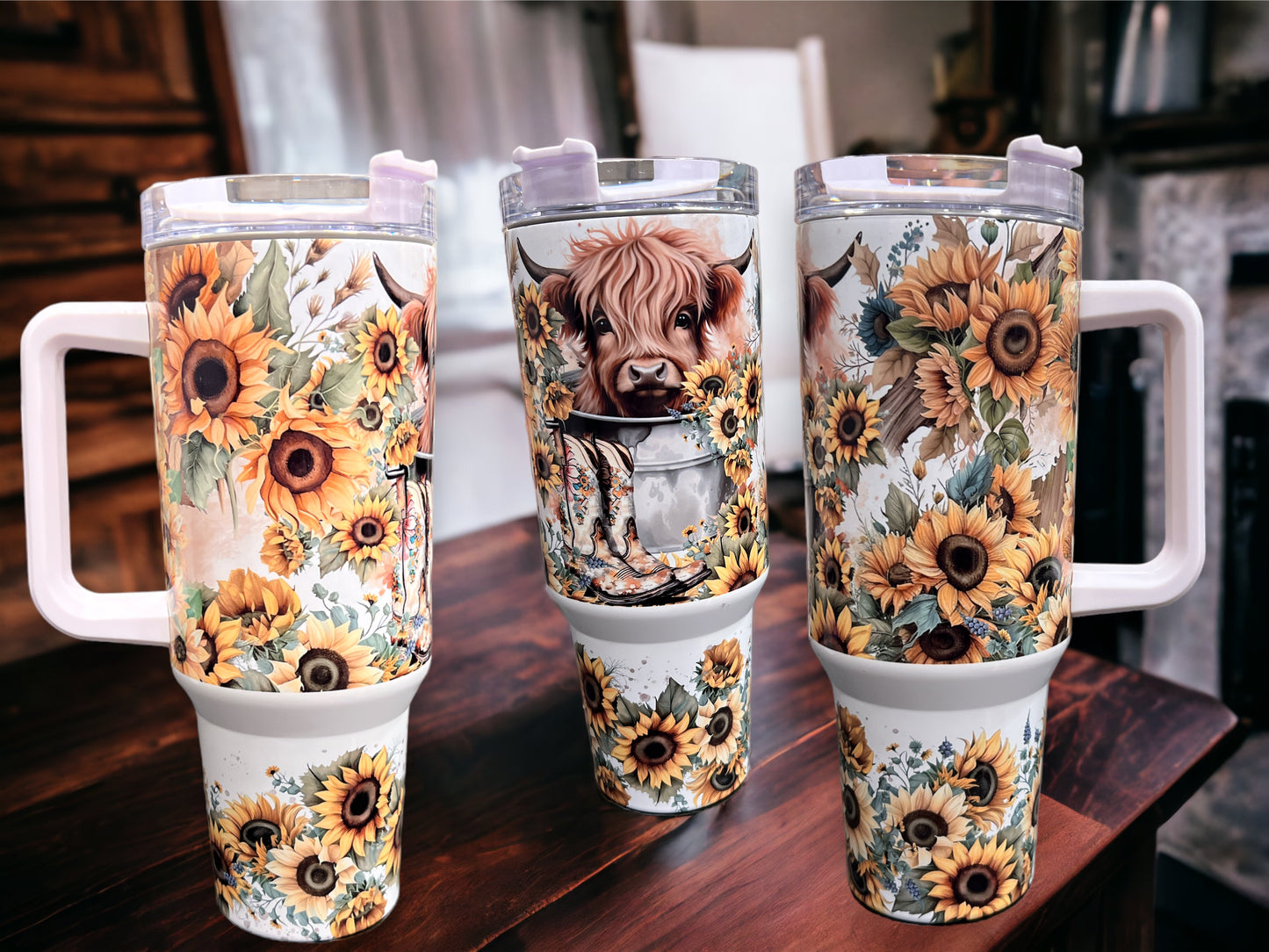 40oz Stanley Style Thirst Quencher Tumblers -Cow in Tub sunflowers (co –  Wynns Witty Works