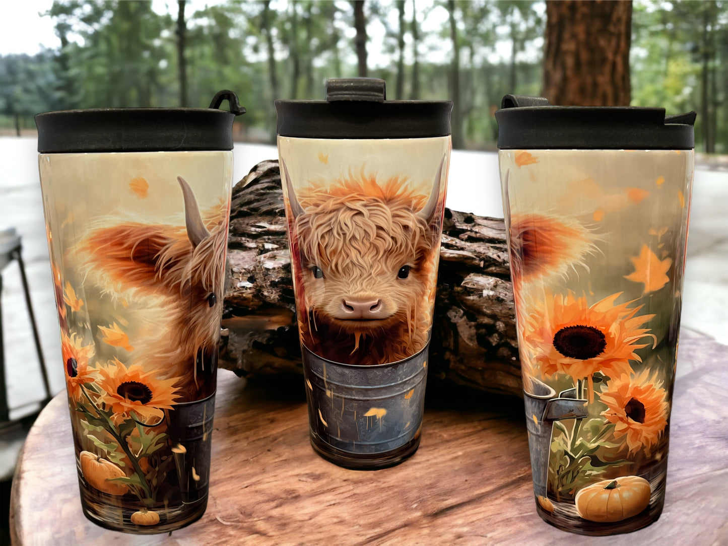 20oz Coffee Travel Tumbler with dual lids- cow in bucket
