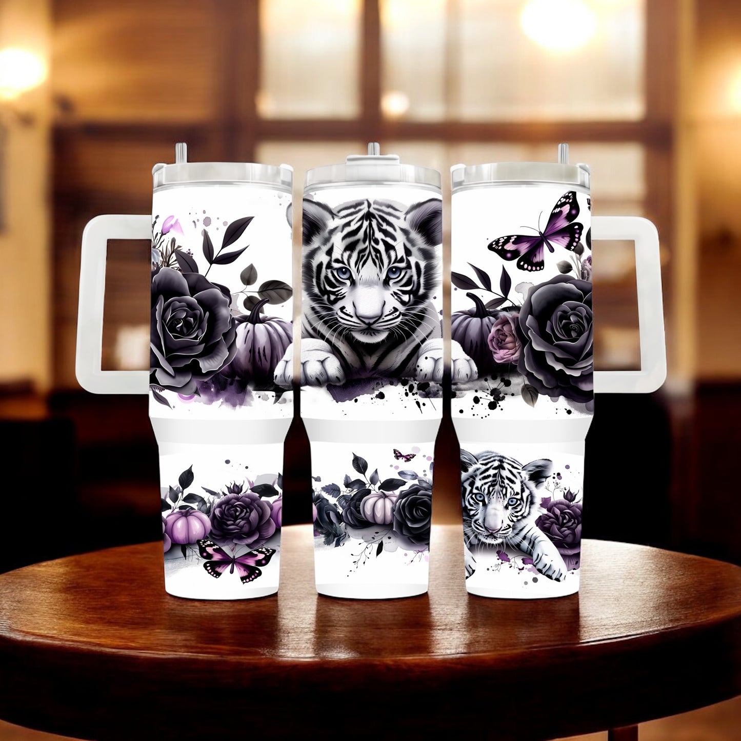 White Baby Tiger • 40oz Thirst Quencher Tumbler, Double-Wall Stainless Steel