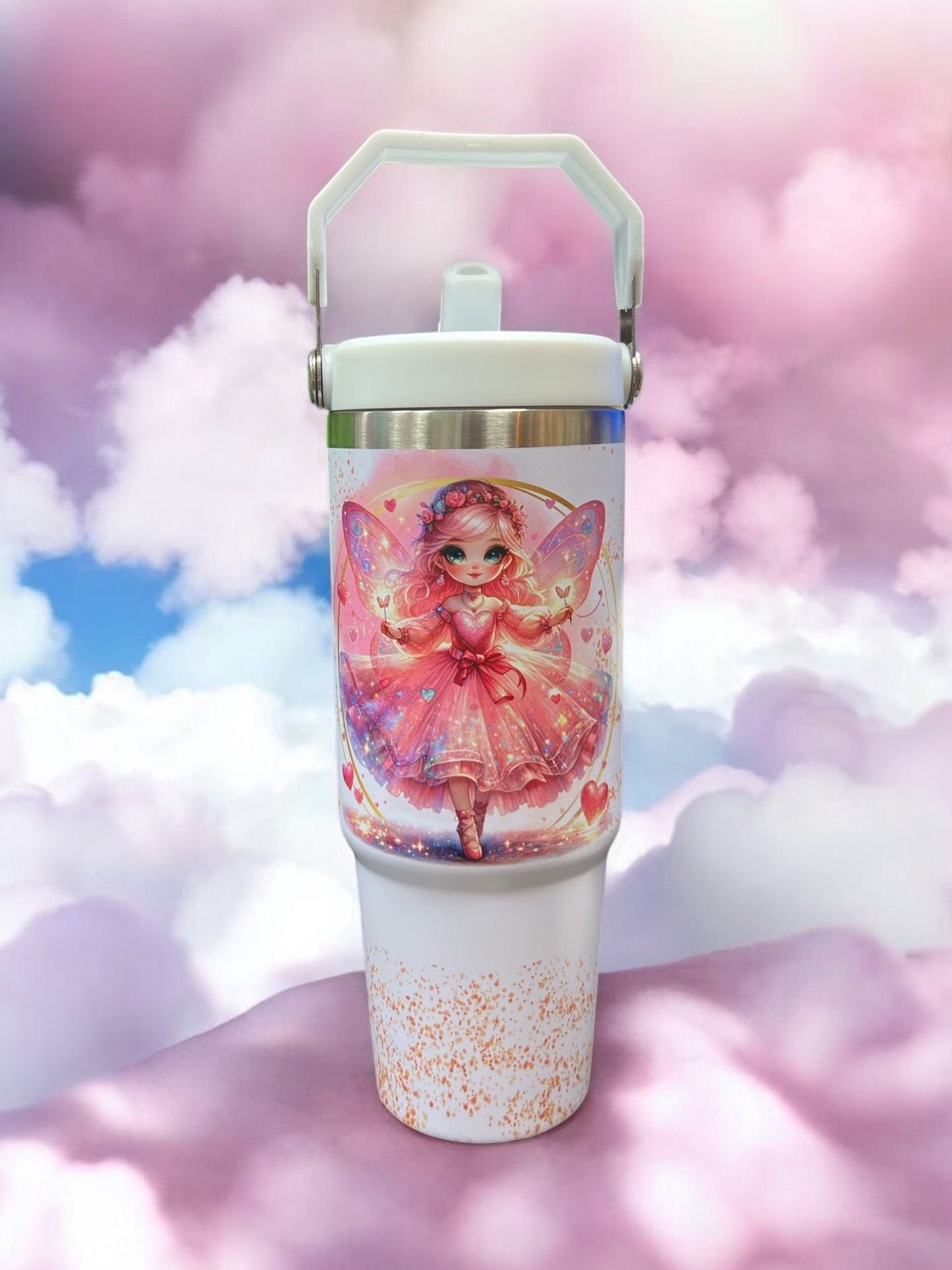 30oz Flip Top Water Bottle with Handle-Proncess Fairy Girl