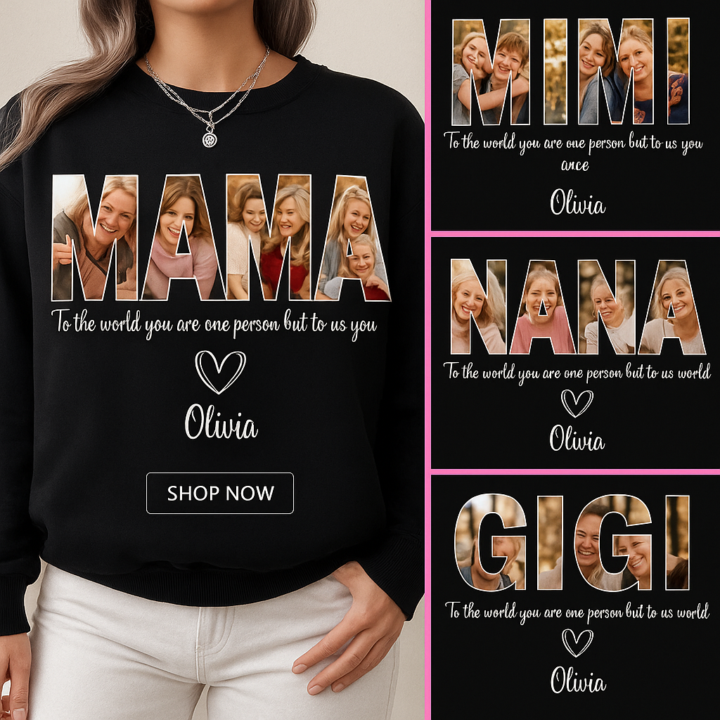 🎄 Personalized MAMA Photo Sweatshirt – Christmas Gift for Mom 🎄