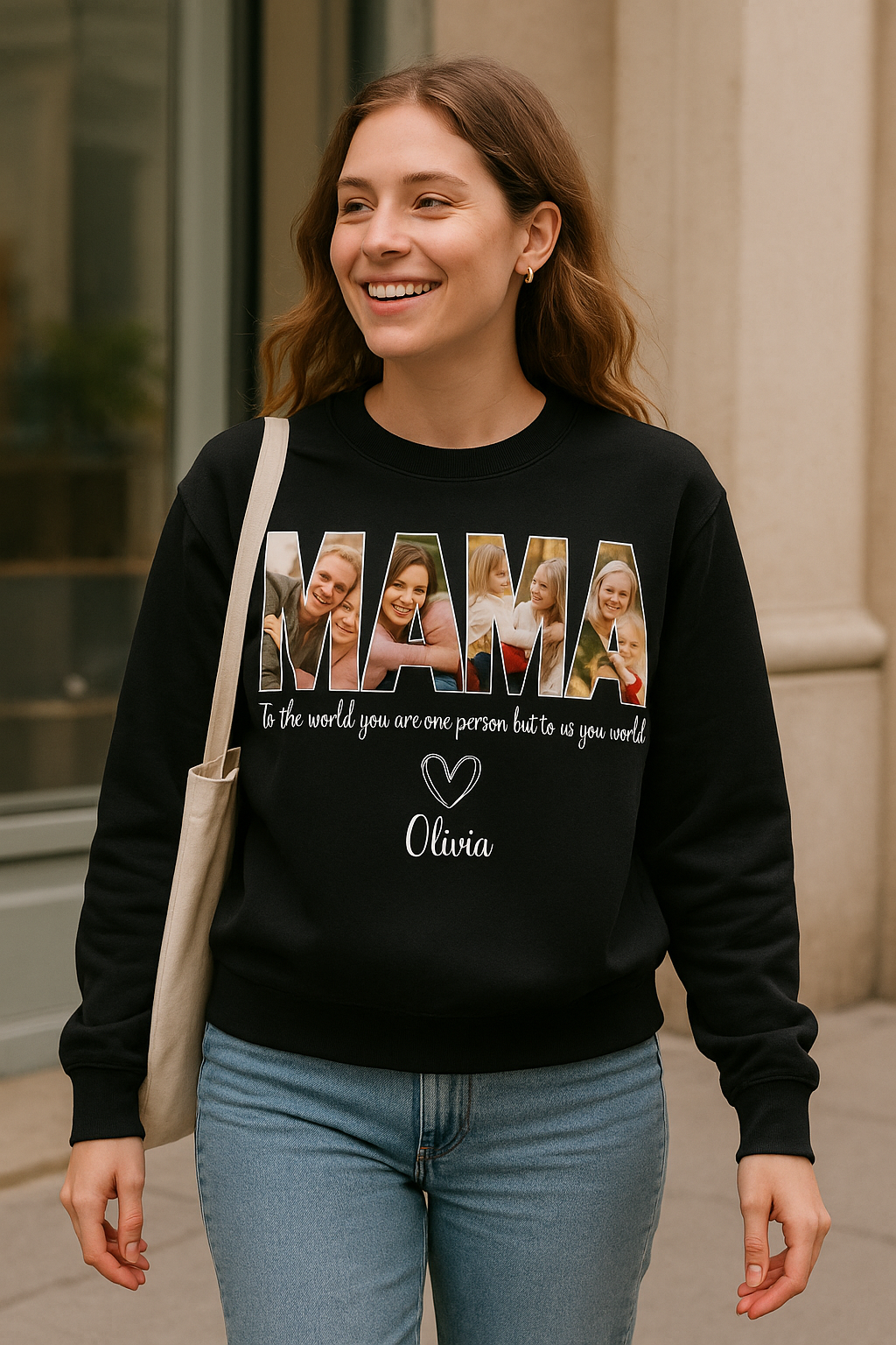 🎄 Personalized MAMA Photo Sweatshirt – Christmas Gift for Mom 🎄
