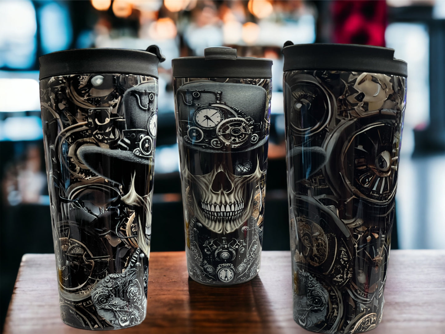 20oz Coffee Travel Tumbler with dual lids -Skull with Top Hat