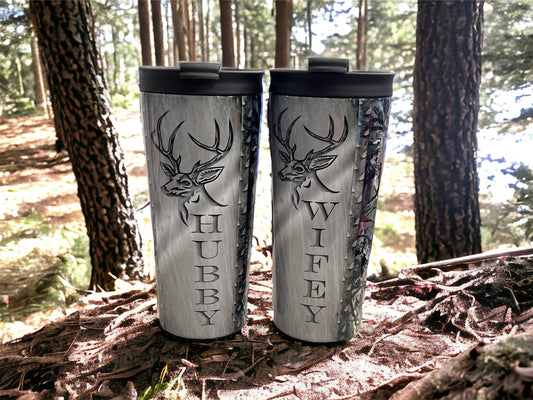 20oz Coffee Travel Tumbler with dual lids -Husband and Wife Matching