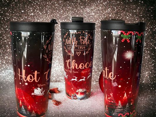 20oz Coffee Travel Tumbler with dual lids -Christmas hot chocolate reindeer