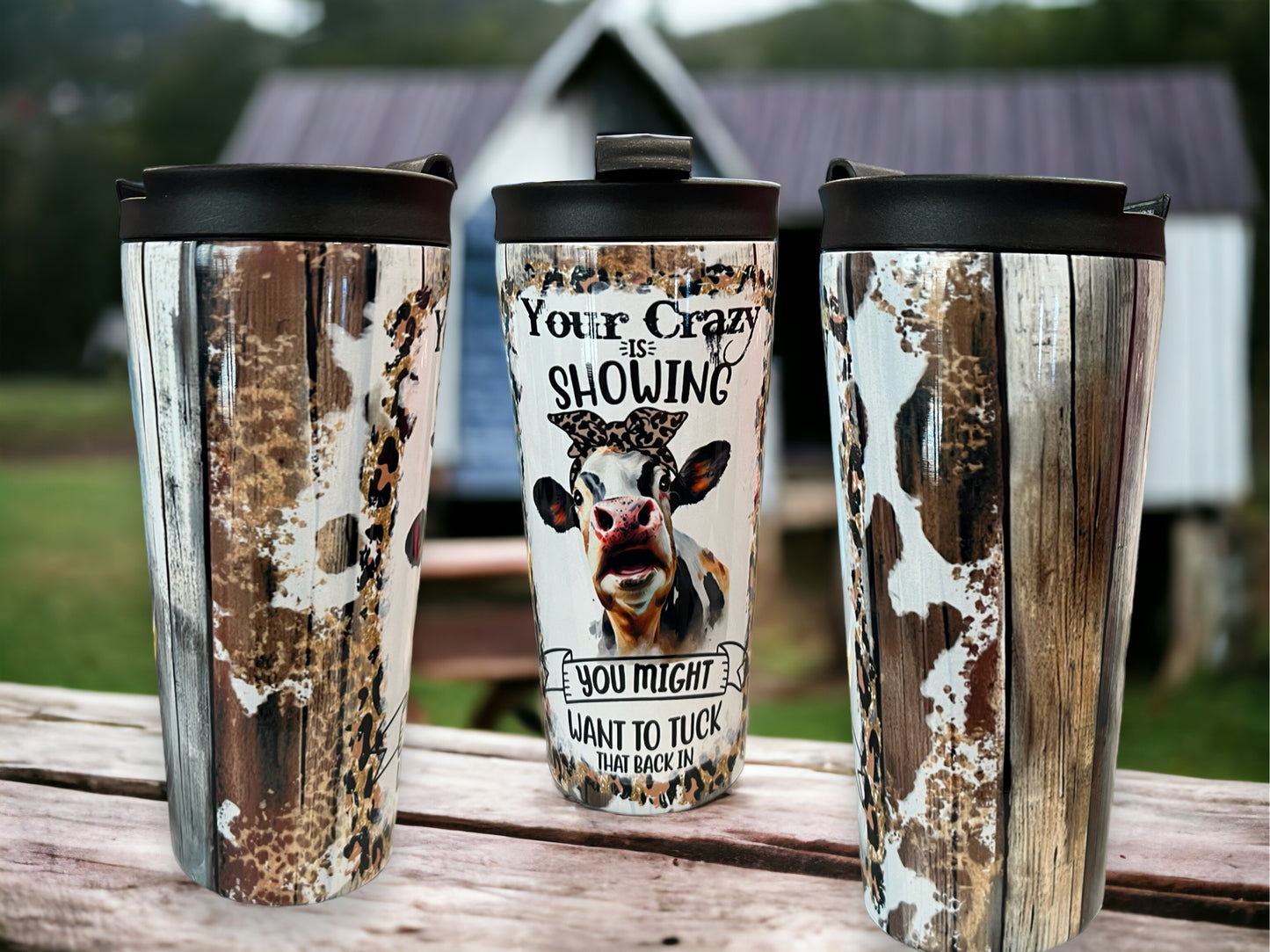 20oz Coffee Travel Tumbler with dual lids -Your crazy is showing, cows