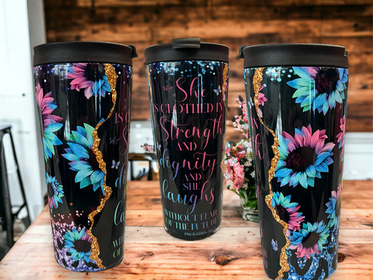 20oz Coffee Travel Tumbler with dual lids - faith, She is