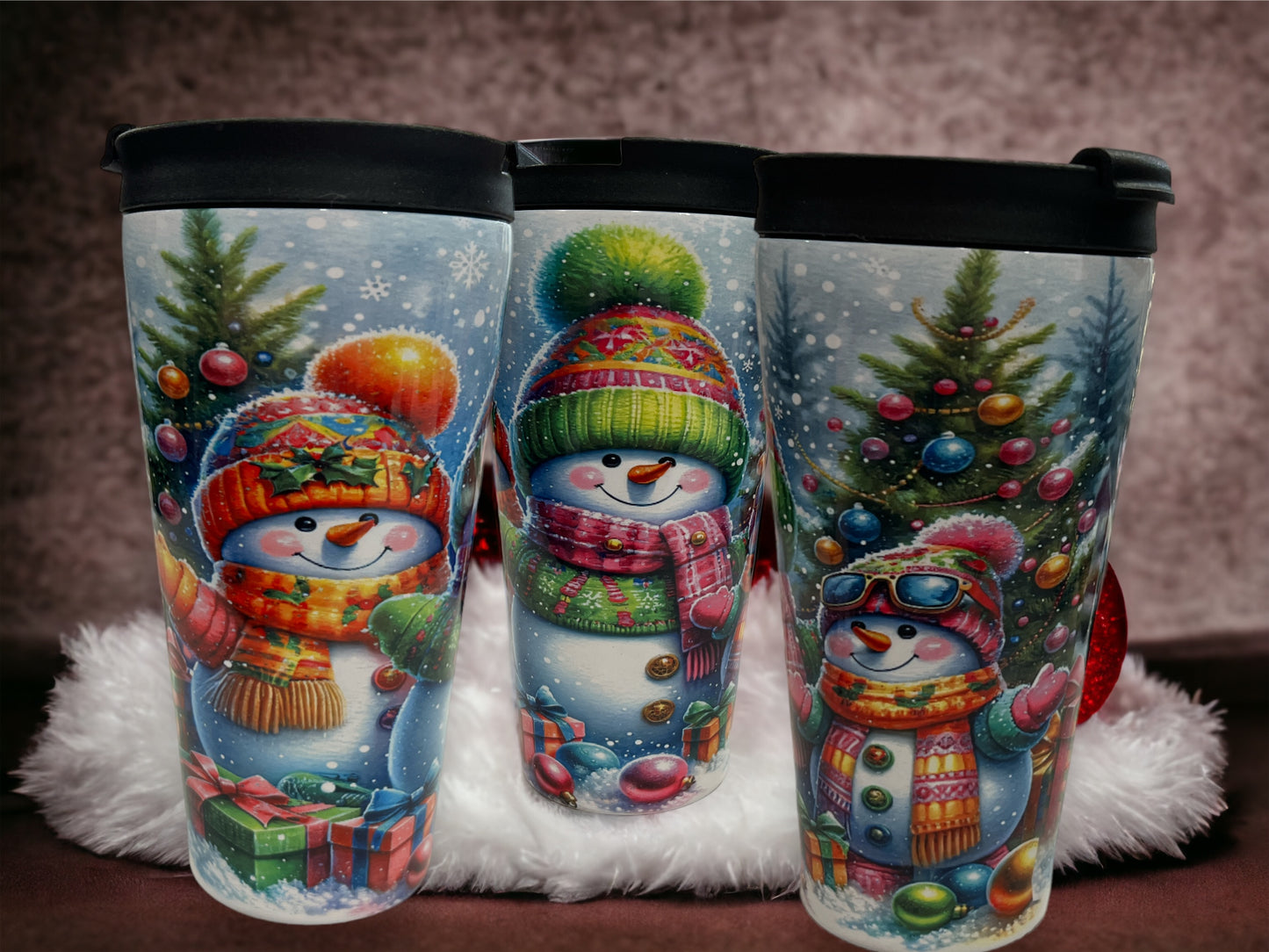 16oz Coffee Travel Tumbler with dual lids -  winter 3 cute snowmen