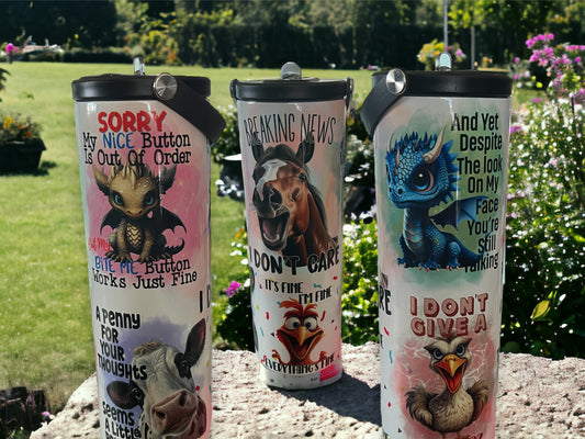 20oz Water Bottle - sarcastic animals