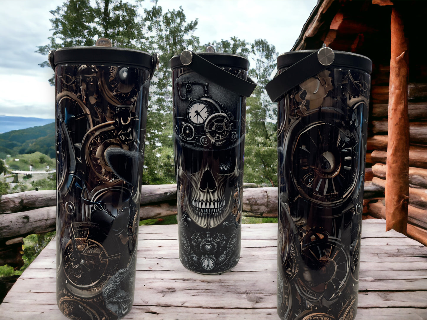 20oz Water Bottles -Skulls Clocks