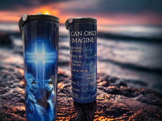 20oz Water Bottles - Faith I can only imagine -blue lion cross