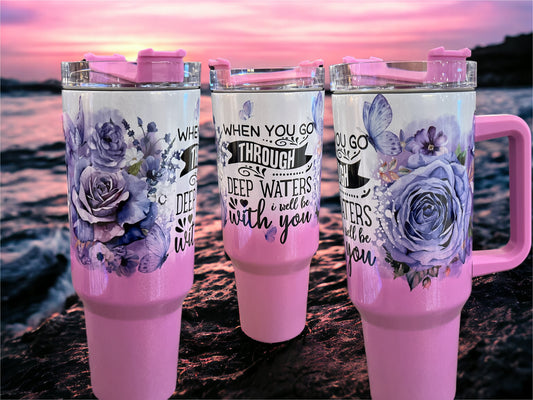 40oz Stanley Style Thirst Quencher Tumblers - Deep Waters faith pink/white holographic, shimmer