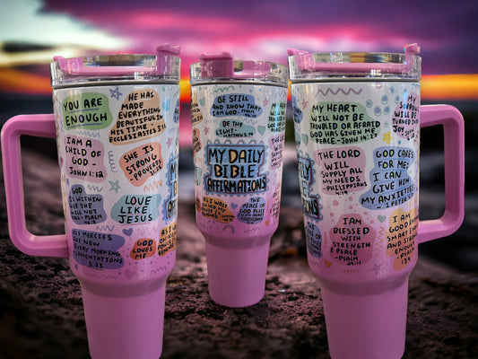 40oz Stanley Style Thirst Quencher Tumblers - My Daily Bible Affirmations faith holographic, shimmer