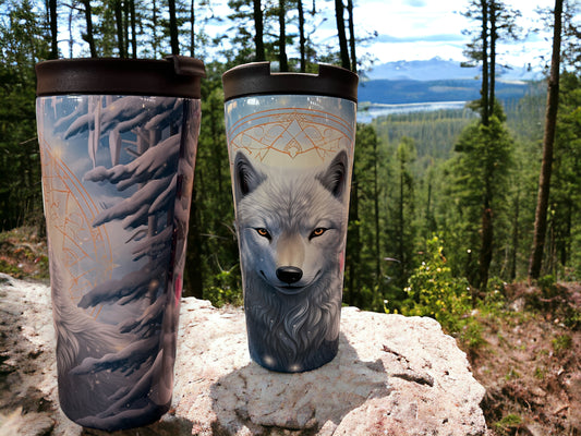 20oz Coffee Travel Tumbler with dual lids -White Wolf