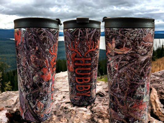 20oz Coffee Travel Tumbler with dual lids - hubby hunting