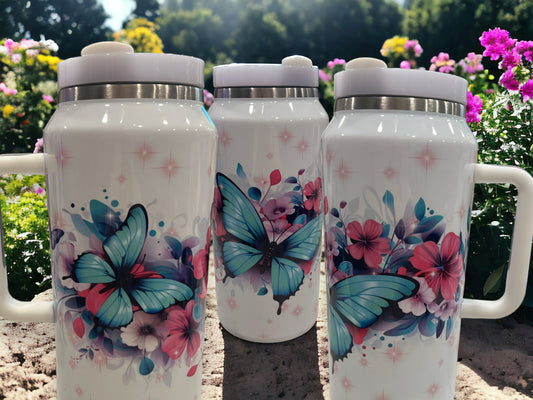 64oz Stanley Style Thirst Quencher- butterflies