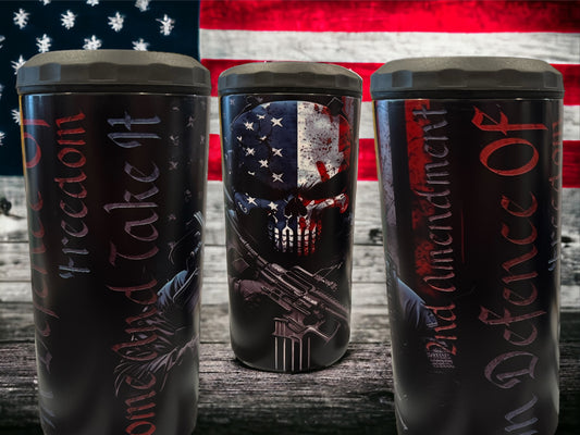 4 in 1 Bottle and Can Holder and Tumbler 16oz- second amendment skull ￼