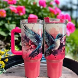 40oz Stanley Style Thirst Quencher Tumblers - Humming Bird holographic shimmer