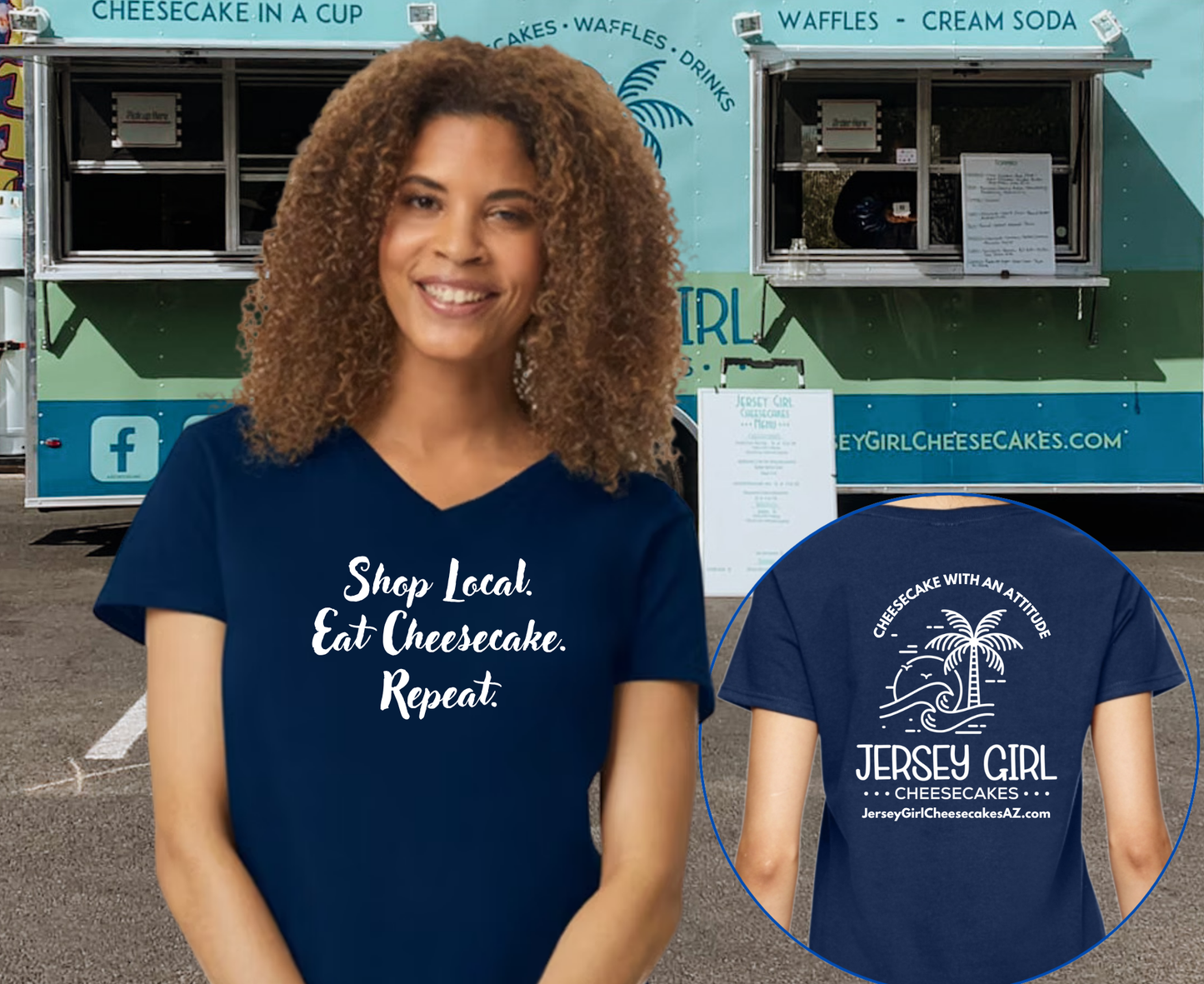 Jersey Girl Cheesecakes V-Neck T-Shirt -Sweet Style Meets Local Pride!