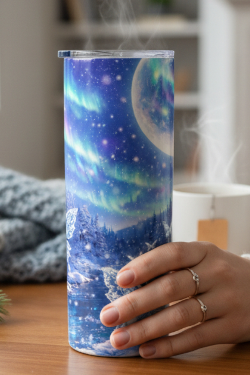 20oz Magical Aurora Butterfly Tumbler | Northern Lights Stainless Steel Cup | Handmade by Wynn’s Witty Works