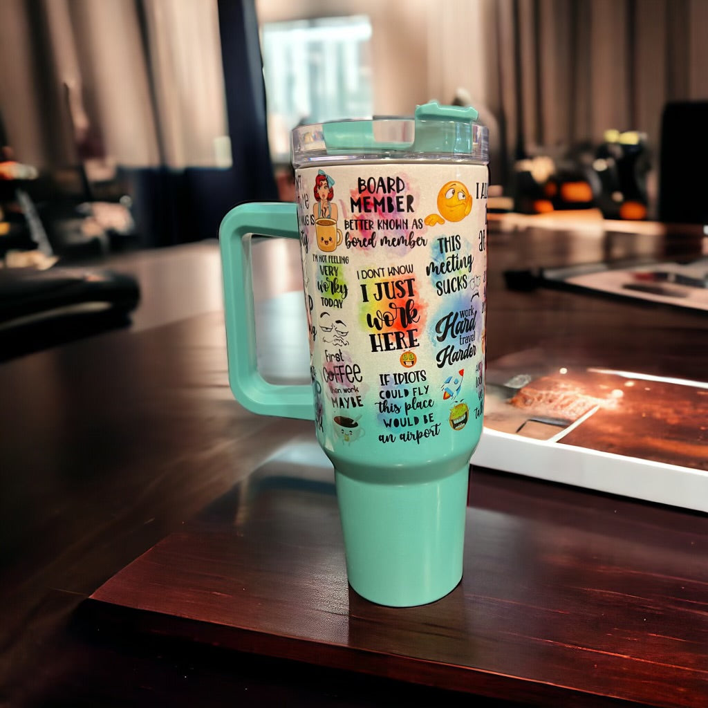 40oz Stanley Style Thirst Quencher Tumblers - Funny Work sayings holographic shimmer