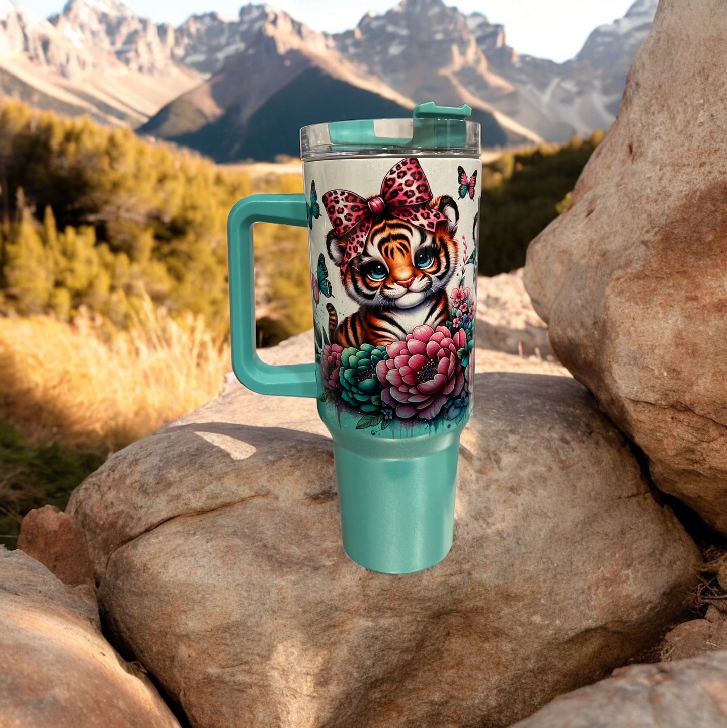 40oz Stanley Style Thirst Quencher Tumblers- Tigers holographic sparkle