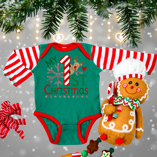 Green Red White Christmas Baby Onesie- My first Christmas