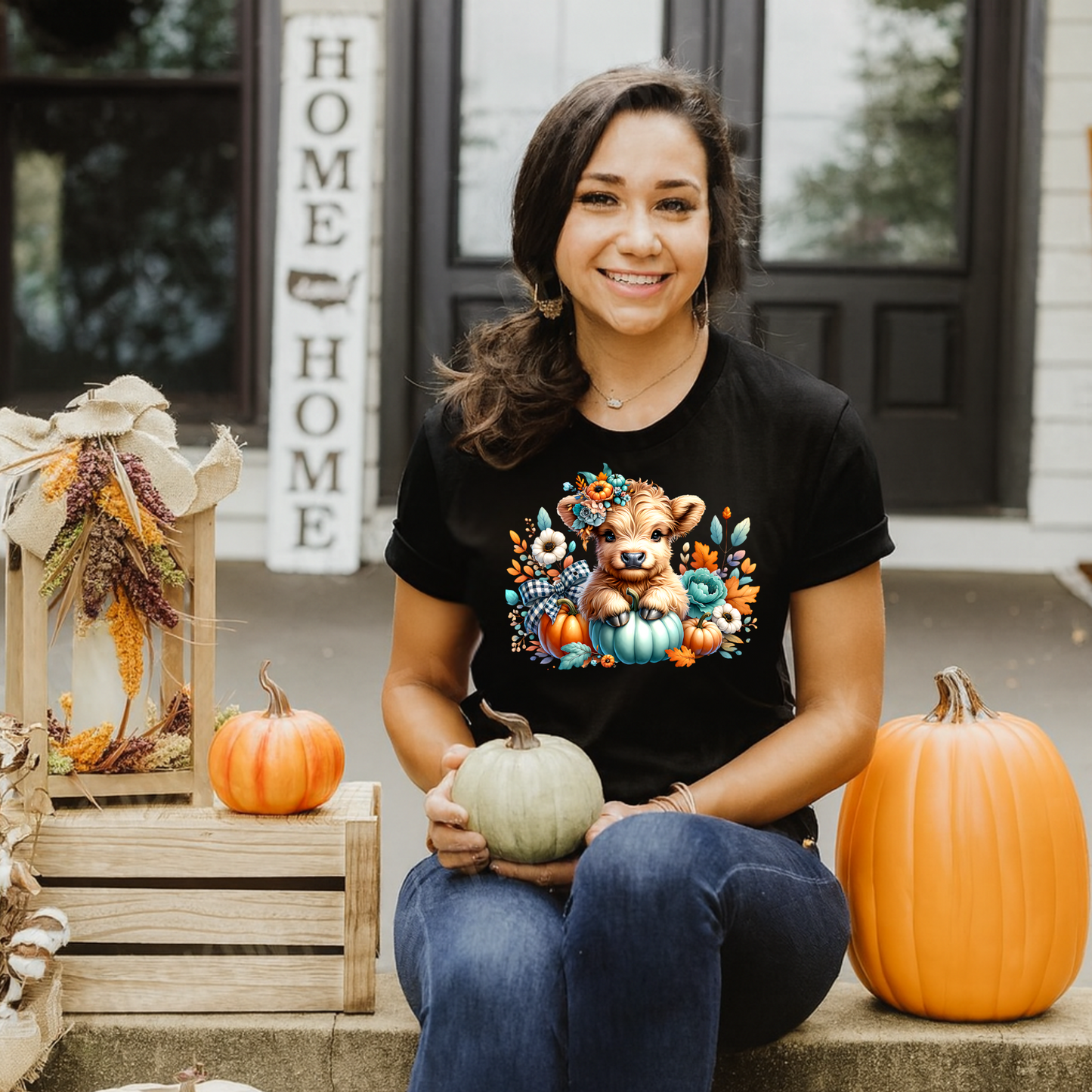 Autumn Baby Highland Cow Spooky Season T-Shirt & Sweater | Cute Fall Cow Pumpkin Patch Shirt
