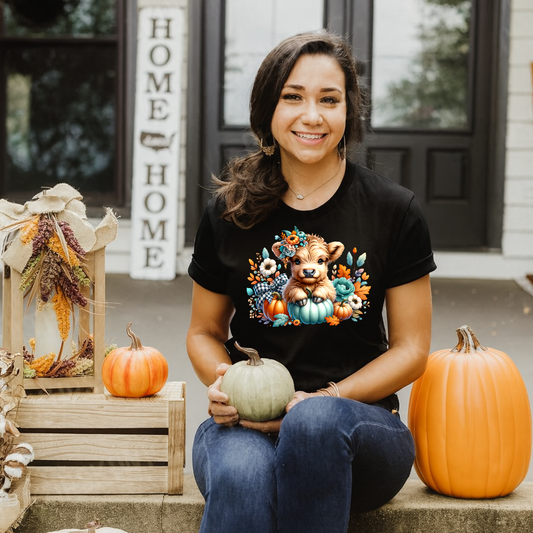 Autumn Baby Highland Cow Spooky Season T-Shirt & Sweater | Cute Fall Cow Pumpkin Patch Shirt