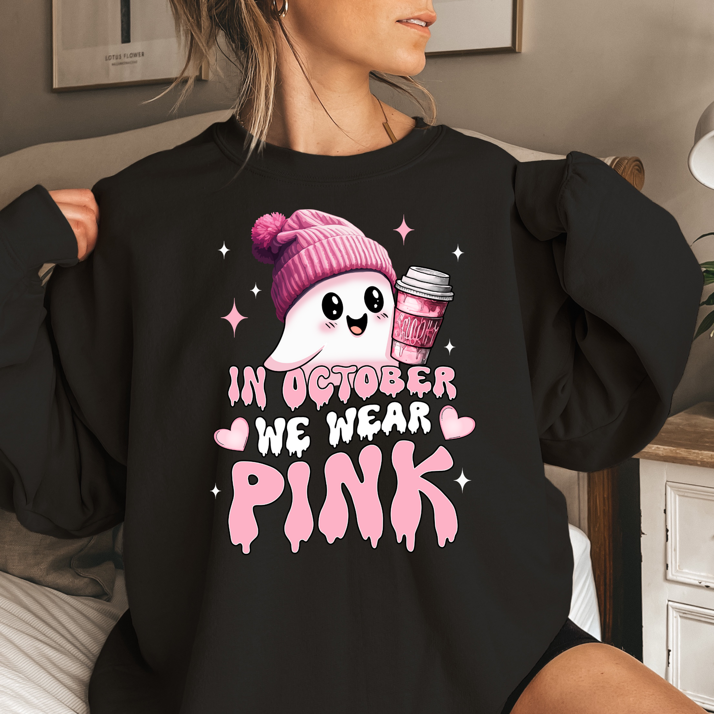 Women's V Neck Shirt - In October We Wear Pink 6-14