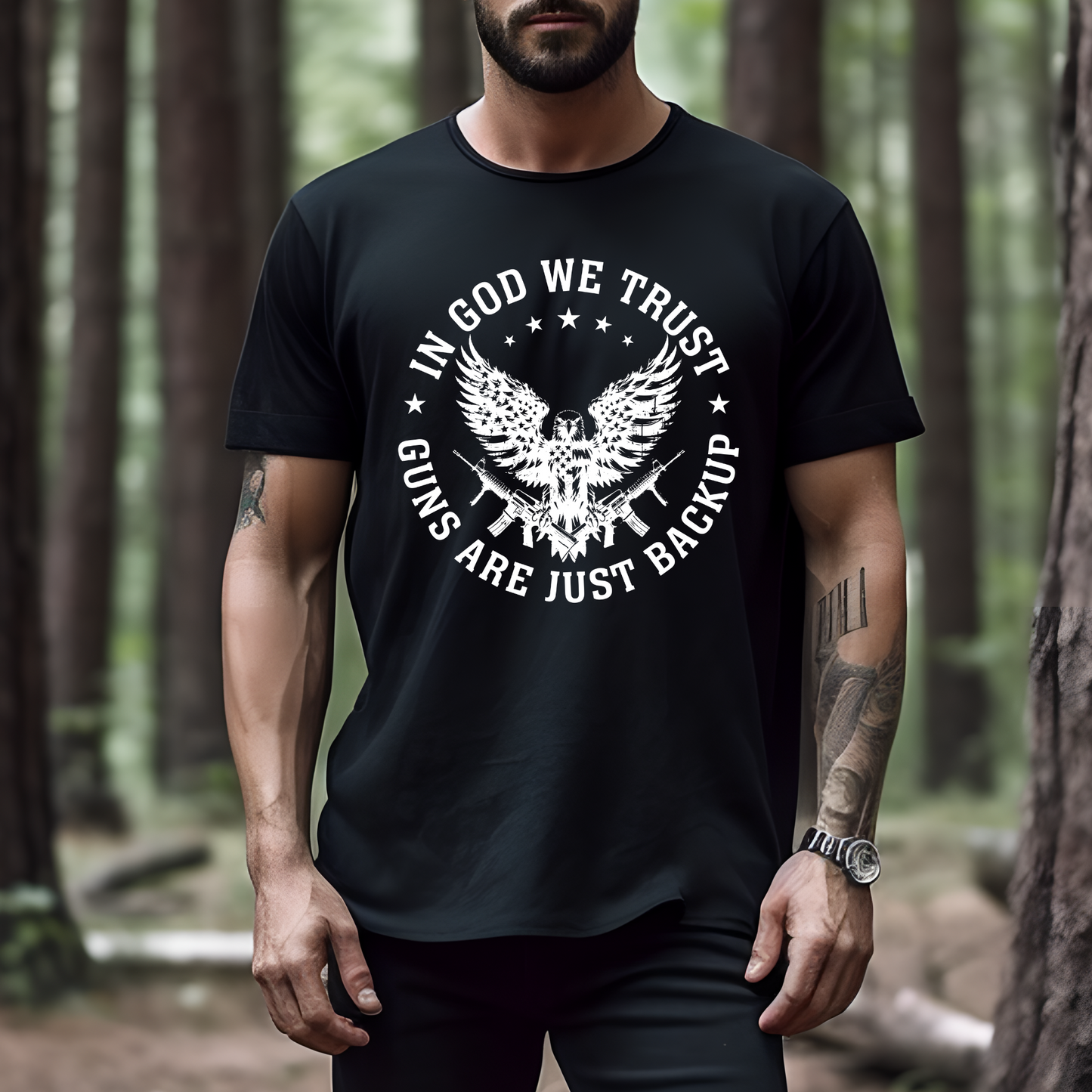 In God We Trust, Guns are Just backup  Funny T-Shirt, Hoodie, Sweater
