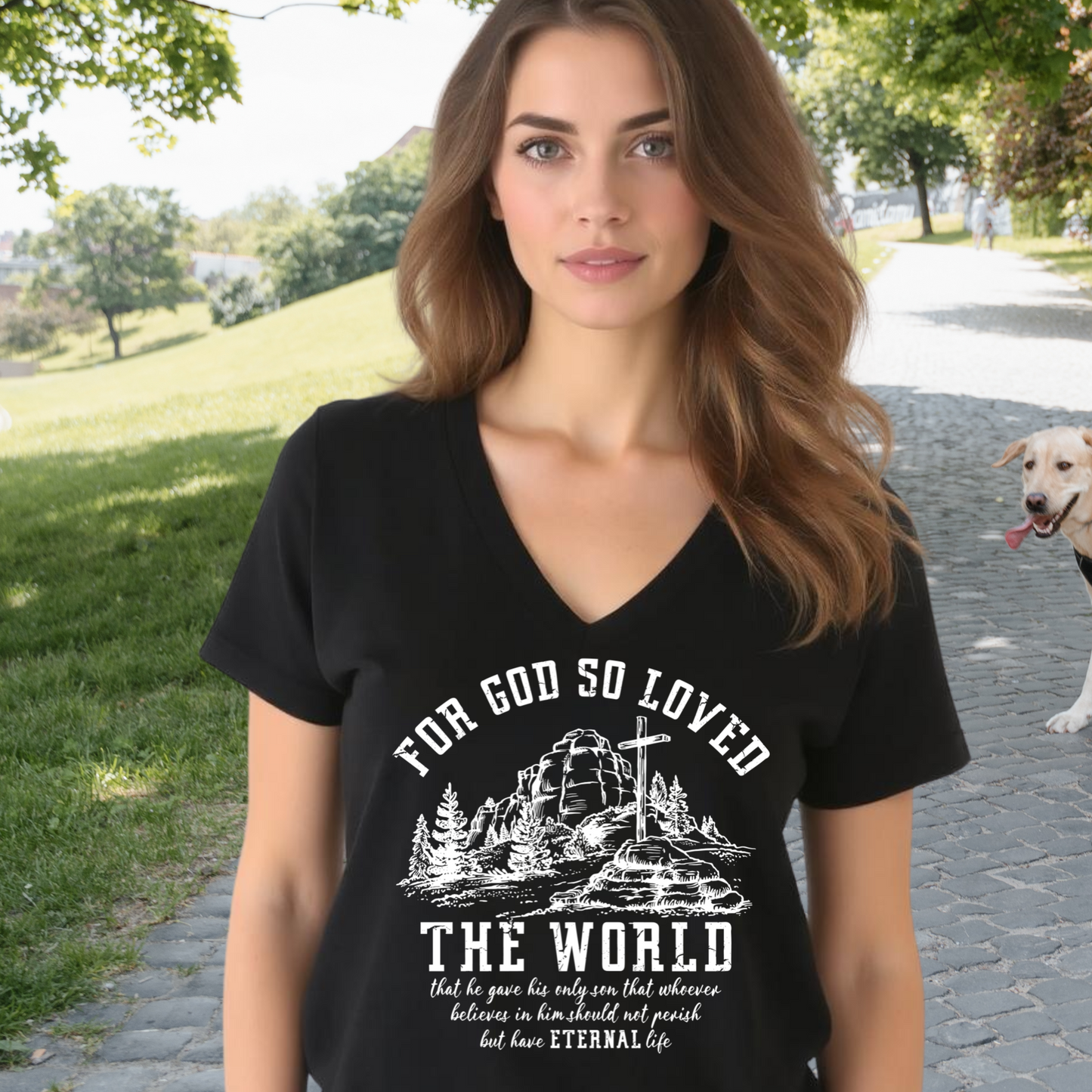 God So Loved the World – Women’s Christian V-Neck T-Shirt