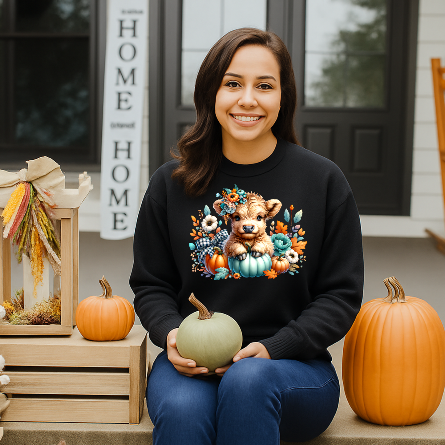 Autumn Baby Highland Cow Spooky Season T-Shirt & Sweater | Cute Fall Cow Pumpkin Patch Shirt