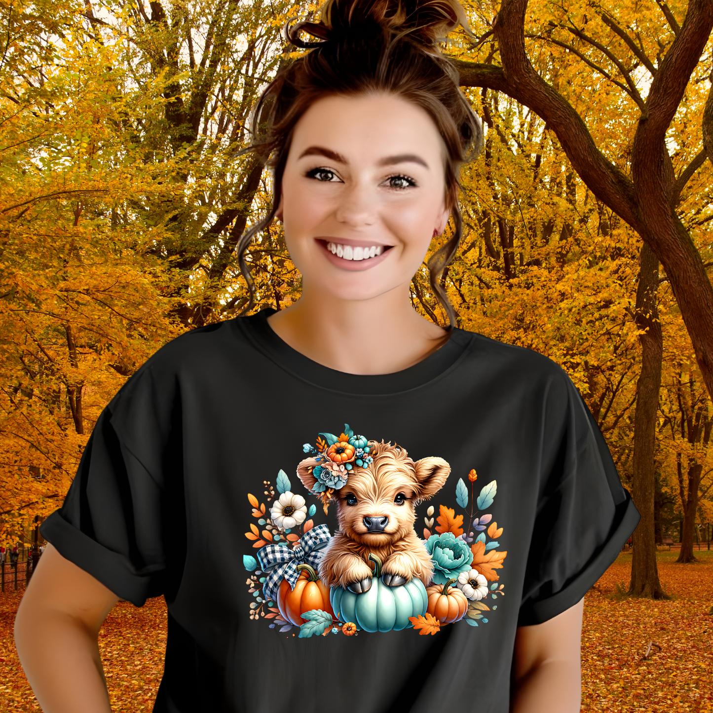 Autumn Baby Highland Cow Spooky Season T-Shirt & Sweater | Cute Fall Cow Pumpkin Patch Shirt