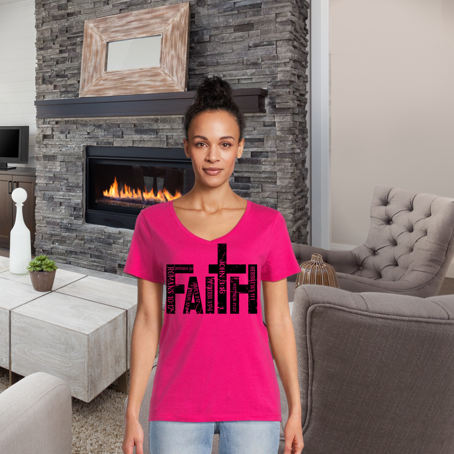 Women's V Neck Shirt -Faith