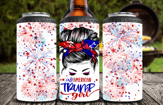 Patriotic Trump Girl 3-in-1 Can Cooler & Tumbler – 16oz Stainless Steel