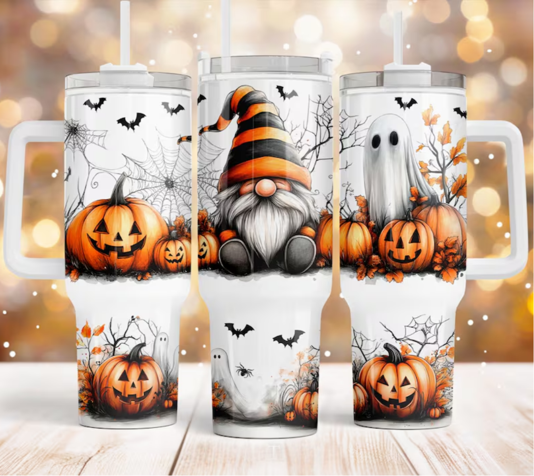 Fall Gnome 40oz Quencher Tumbler – Halloween Spooky Pumpkin Stainless Steel Cup – Autumn Sublimation Design Drinkware
