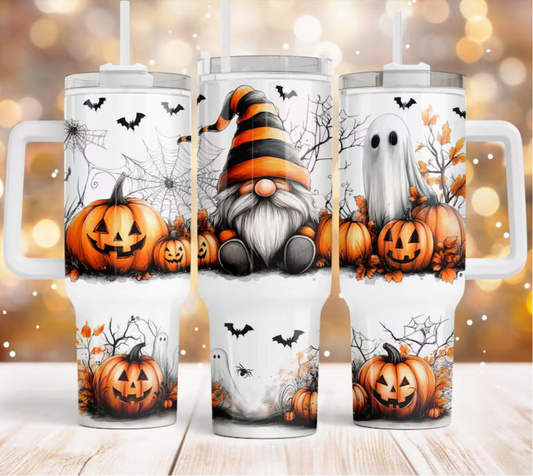 Fall Gnome 40oz Quencher Tumbler – Halloween Spooky Pumpkin Stainless Steel Cup – Autumn Sublimation Design Drinkware