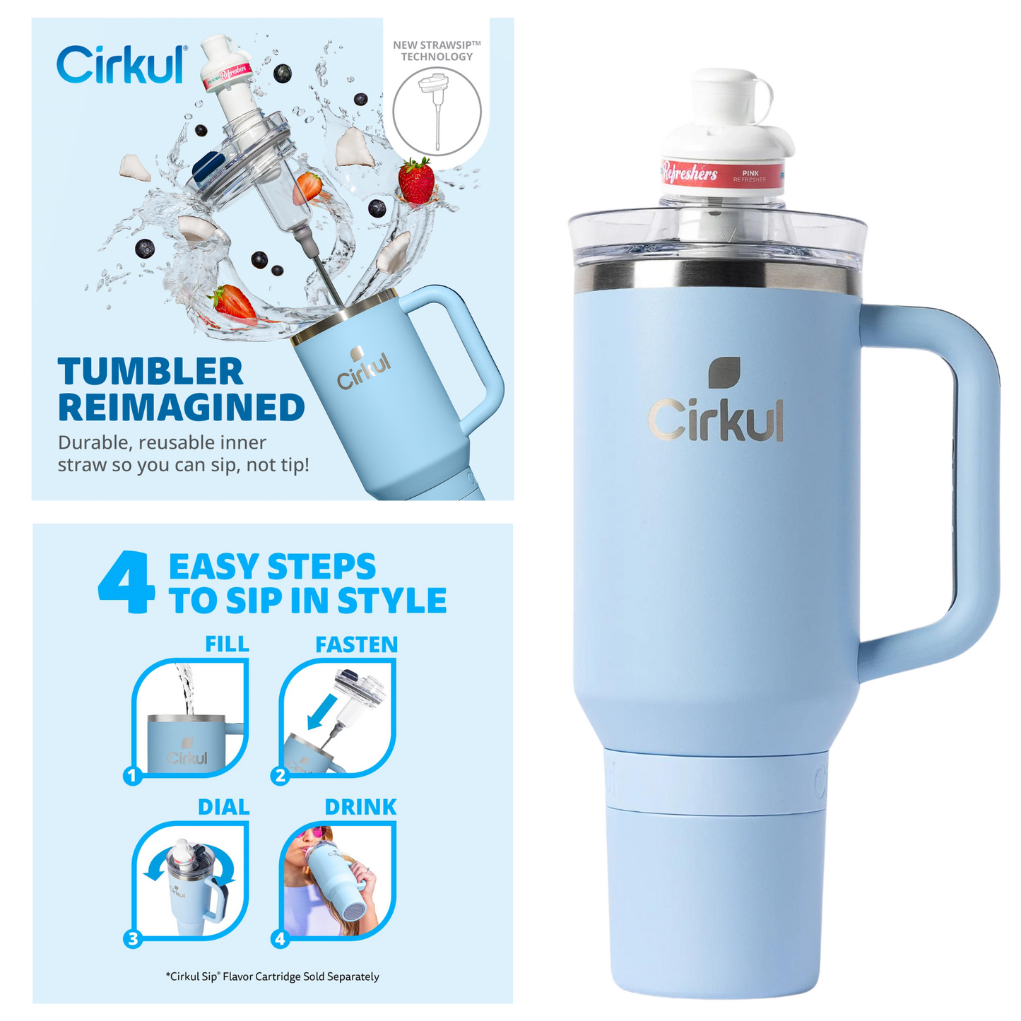 Raindrop (Light Blue)  Cirkul  40oz All Day Straw Sip Stanley Style