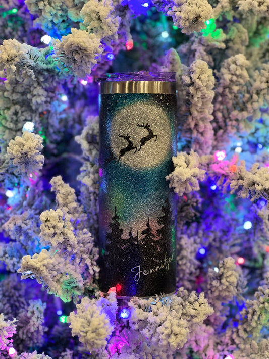 Glitter “Merry Christmas” 20oz Stainless Steel Tumbler – Custom Name Option | Holiday Gift & Festive Drinkware