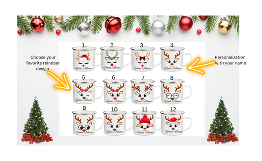 Christmas Personalized Reindeer Silver Rim Mugs - 12oz Metal